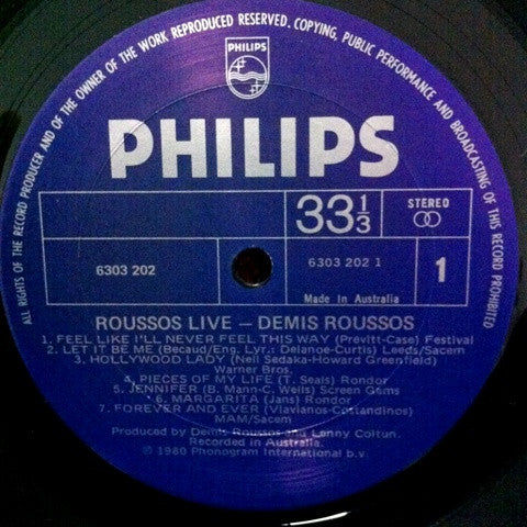 Demis Roussos : Roussos Live! Demis Roussos At The Sydney Opera House (LP, Album, Gat)