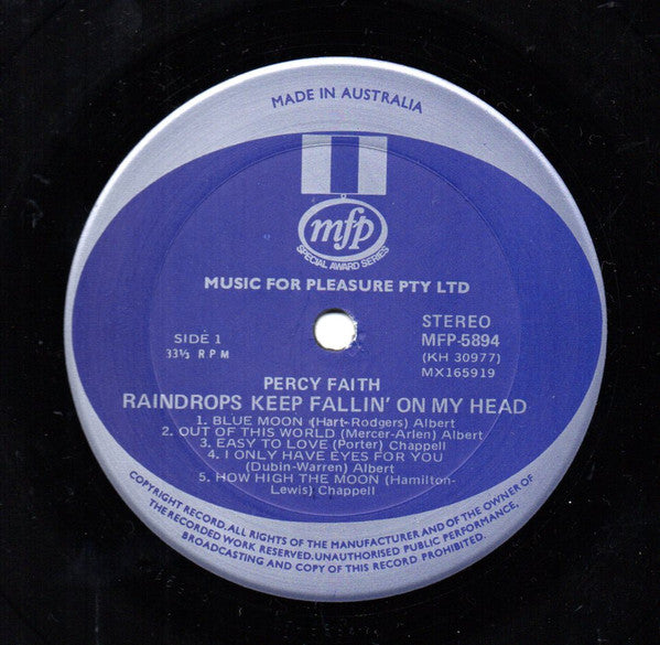 Percy Faith : Raindrops Keep Fallin' On My Head (LP, Album)