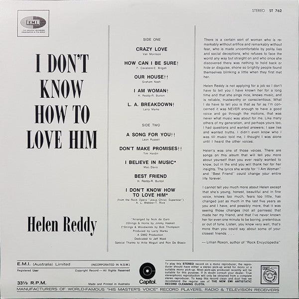 Helen Reddy : I Don't Know How To Love Him (LP, Album)