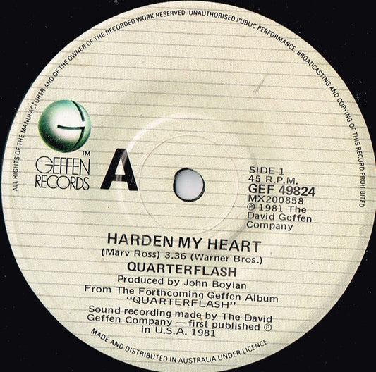 Quarterflash : Harden My Heart (7", Single)