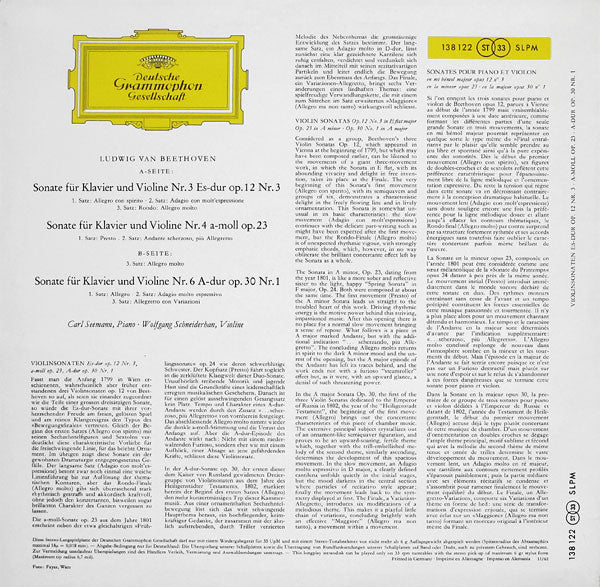 Ludwig Van Beethoven, Carl Seemann ∙ Wolfgang Schneiderhan : Violinsonaten Es-Dur Op. 12 Nr. 3 ∙ A-Moll Op. 23 ∙ A-Dur Op. 30 Nr. 1 (LP)