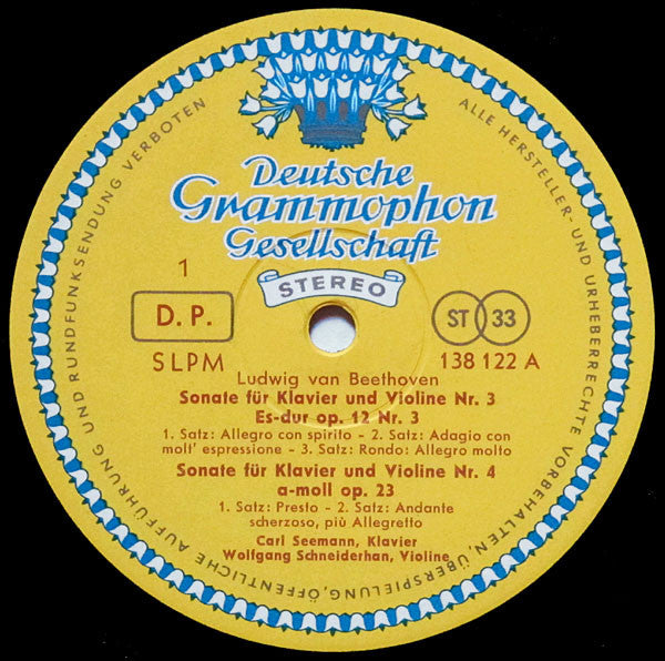 Ludwig Van Beethoven, Carl Seemann ∙ Wolfgang Schneiderhan : Violinsonaten Es-Dur Op. 12 Nr. 3 ∙ A-Moll Op. 23 ∙ A-Dur Op. 30 Nr. 1 (LP)