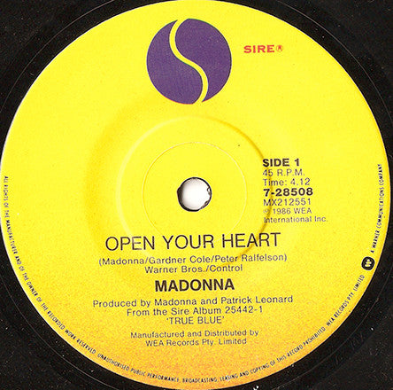Madonna : Open Your Heart (7", Single)