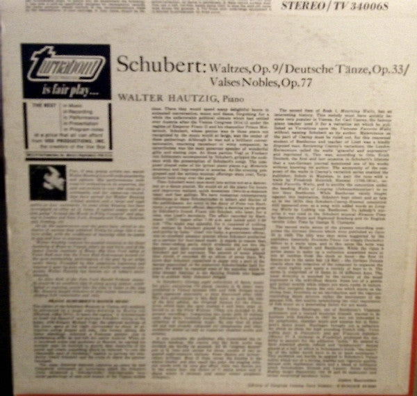 Schubert* - Walter Hautzig : 36 Waltzes, Op. 9 • Sixteen German Dances, Op. 33 • Twelve Valses Nobles, Op. 77 (LP)