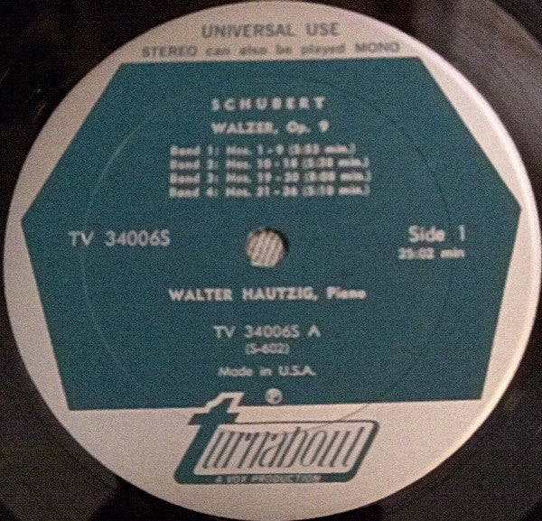 Schubert* - Walter Hautzig : 36 Waltzes, Op. 9 • Sixteen German Dances, Op. 33 • Twelve Valses Nobles, Op. 77 (LP)