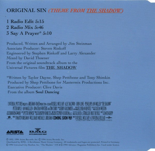Taylor Dayne : Original Sin (Theme From The Shadow) (CD, Single)