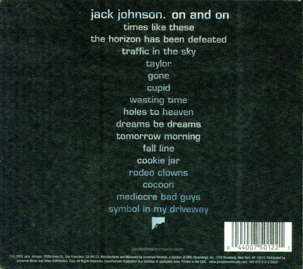 Jack Johnson : On And On (CD, Album, Dig)