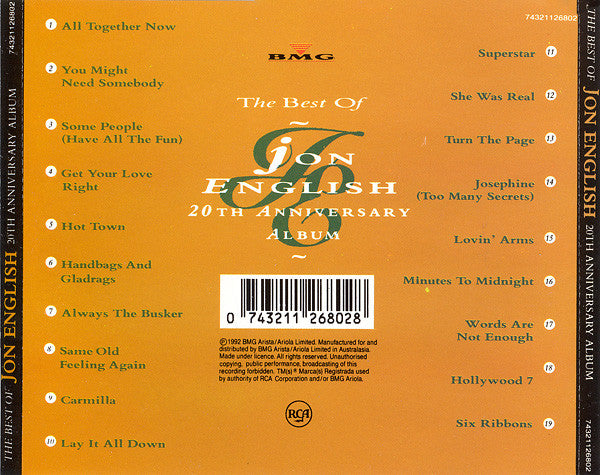 Jon English (3) : The Best Of Jon English 20th Anniversary Album (CD, Comp)