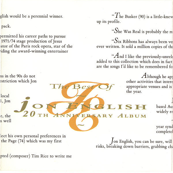 Jon English (3) : The Best Of Jon English 20th Anniversary Album (CD, Comp)