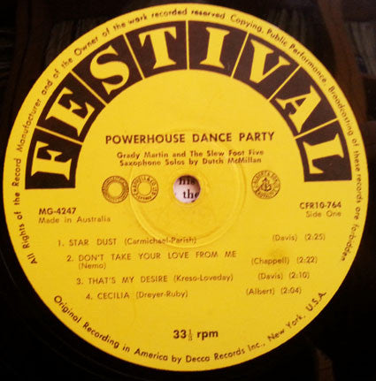 Grady Martin And The Slew Foot Five : Powerhouse Dance Party (10", Album, Mono)