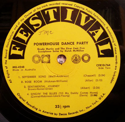 Grady Martin And The Slew Foot Five : Powerhouse Dance Party (10", Album, Mono)