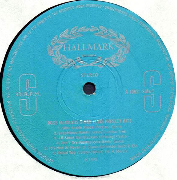Ross McManus : Sings Elvis Presley's Golden Hits (LP, Album)