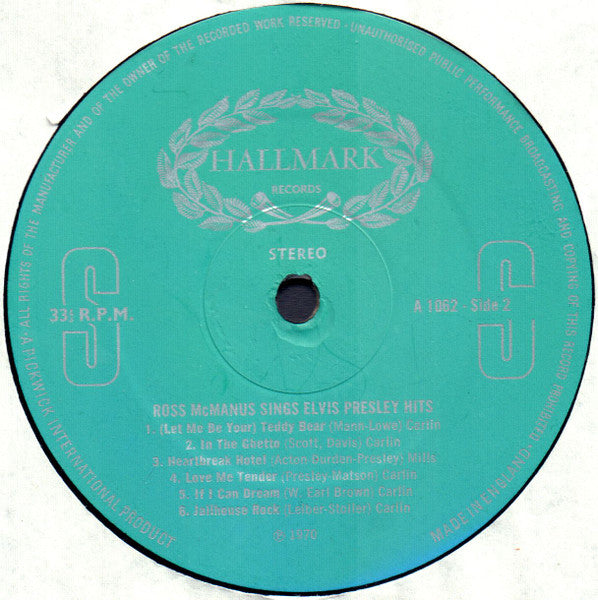 Ross McManus : Sings Elvis Presley's Golden Hits (LP, Album)