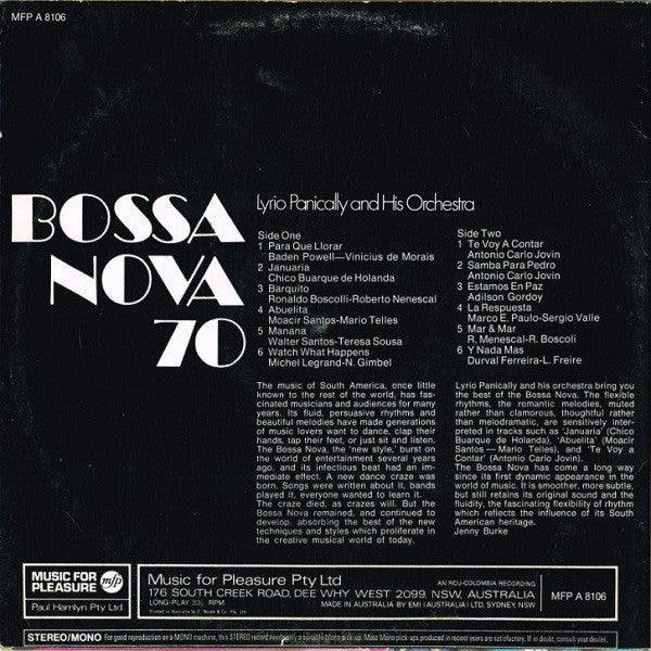 Lyrio Panically And His Orchestra* : Bossa Nova 70 (LP, Album, RE)