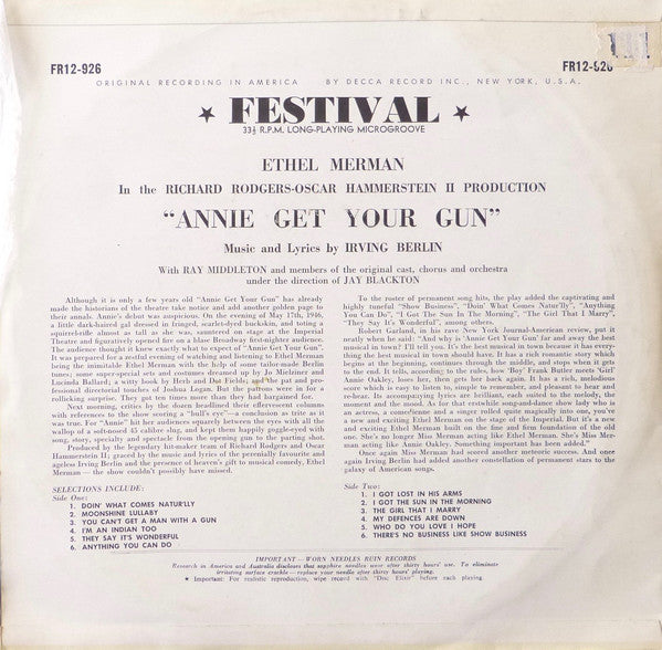 Ethel Merman With Ray Middleton : Annie Get Your Gun (LP, Mono)