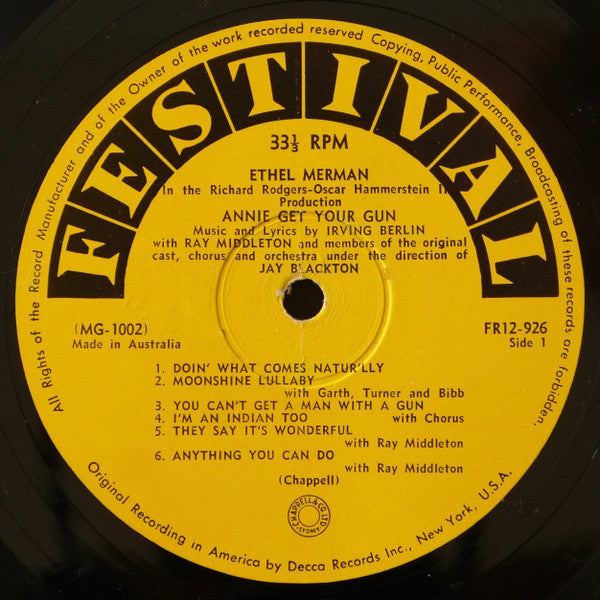 Ethel Merman With Ray Middleton : Annie Get Your Gun (LP, Mono)