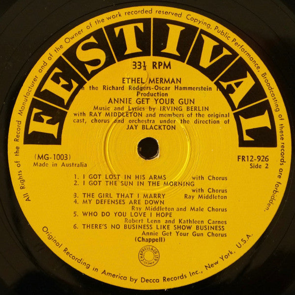 Ethel Merman With Ray Middleton : Annie Get Your Gun (LP, Mono)