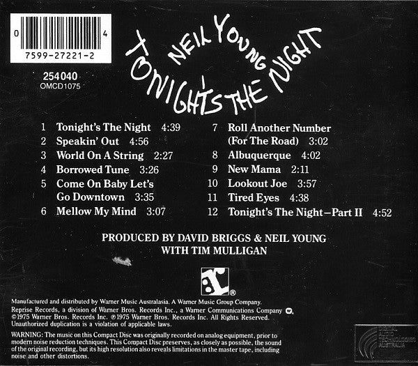 Neil Young : Tonight's The Night (CD, Album, RE)