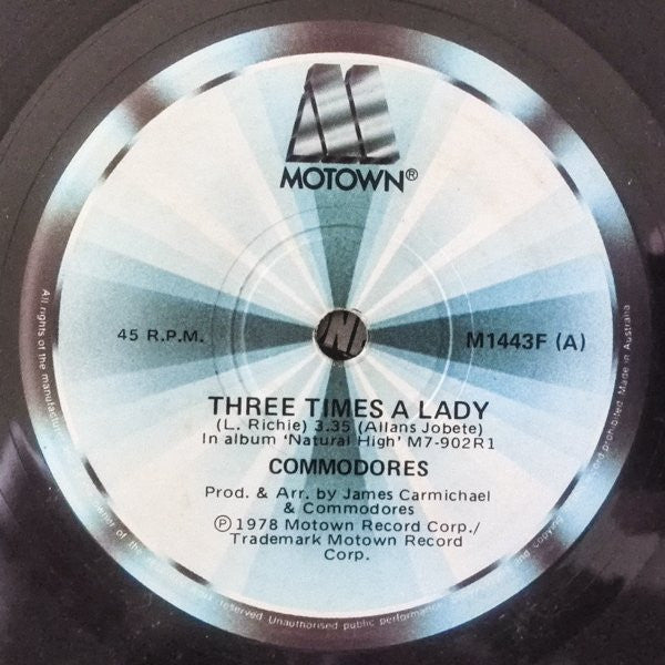 Commodores : Three Times A Lady  (7", Single, RP)