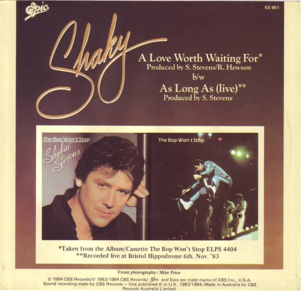 Shakin' Stevens : A Love Worth Waiting For (7", Single)