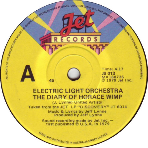 Electric Light Orchestra : The Diary Of Horace Wimp / Midnight Blue (7", Single)