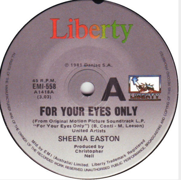 Sheena Easton : For Your Eyes Only (7", Single)