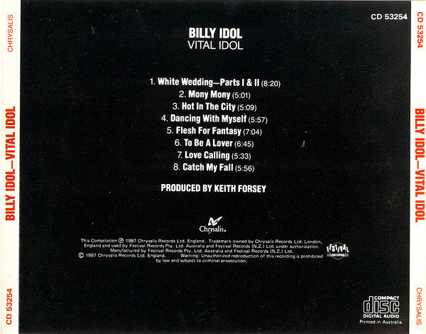 Billy Idol : Vital Idol (CD, Album, Comp, RE)