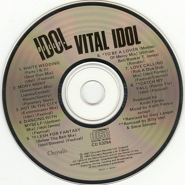 Billy Idol : Vital Idol (CD, Album, Comp, RE)