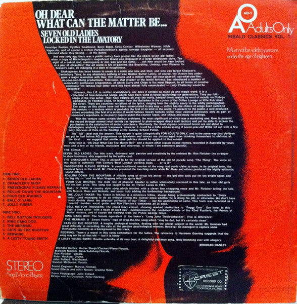 Brendan Hanley, Malcolm Nichols (2), Ron Fletcher, Peter Hocking, John Pollard (2), Duncan McQueen : Oh Dear What Can The Matter Be: Ribald Classics Vol. 1 (LP, Album)