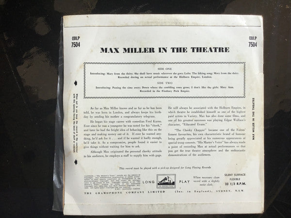 Max Miller : Max Miller In The Theatre (10", Album, Mono)