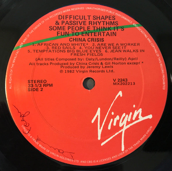 China Crisis : Difficult Shapes & Passive Rhythms - Some People Think It's Fun To Entertain (LP, Album)