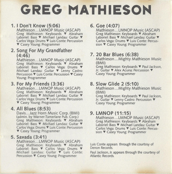 Greg Mathieson : For My Friends (CD, Album)