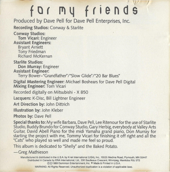 Greg Mathieson : For My Friends (CD, Album)