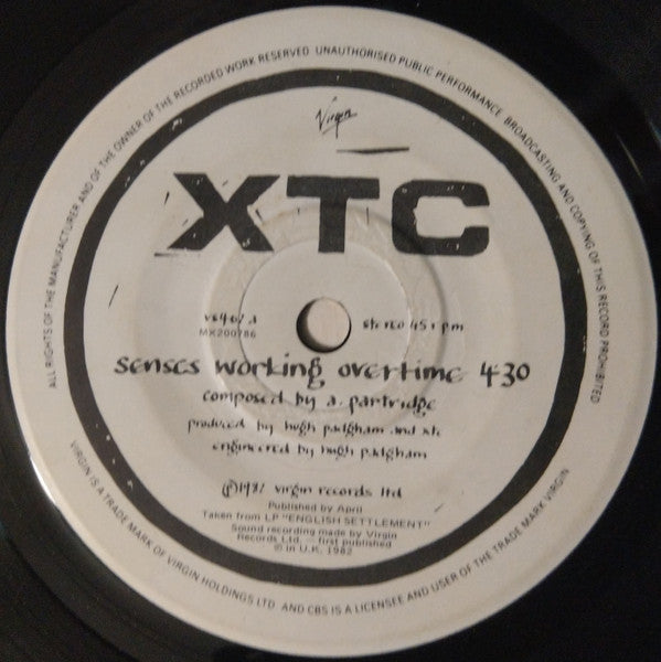 XTC : Senses Working Overtime (7", Single)