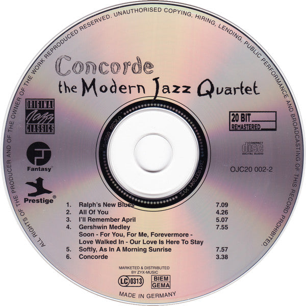 The Modern Jazz Quartet : Concorde (CD, Album, RE, RM, Dig)