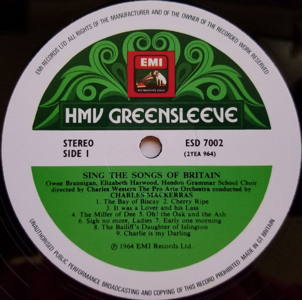 Owen Brannigan, Elizabeth Harwood, Hendon Grammar School Choir, Pro Arte Orchestra, Sir Charles Mackerras : Sing The Songs Of Britain (LP, RE)