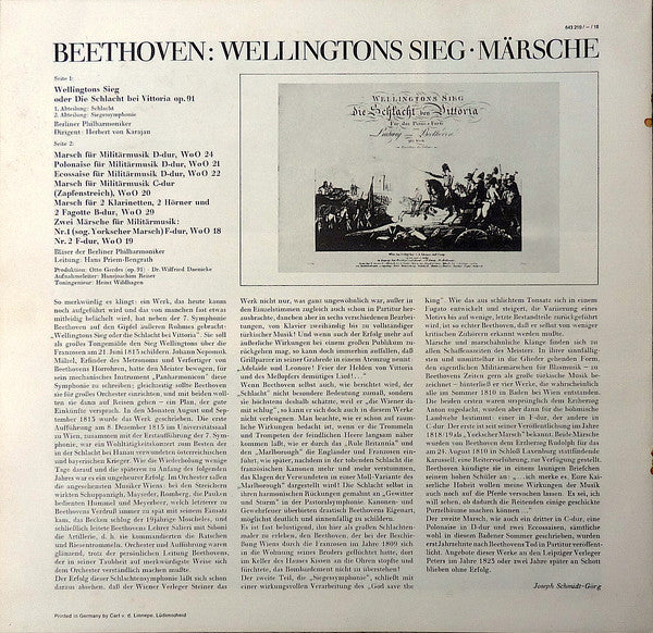 Ludwig van Beethoven / Berliner Philharmoniker = Filarmonica di Berlino*, Herbert von Karajan, Bläser der Berliner Philharmoniker* = Fiati Solisti della Filarmonica di Berlino* : Wellingtons Sieg / Märsche = La Vittoria Di Wellington / Marce (LP, Ltd, S/Edition)