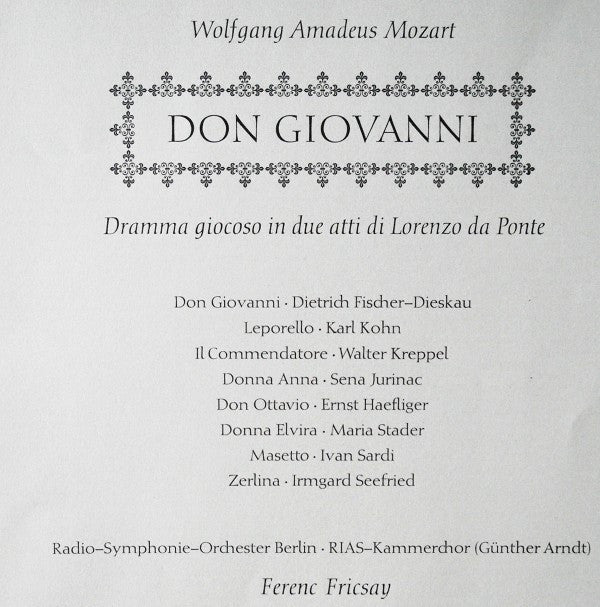Wolfgang Amadeus Mozart - Ferenc Fricsay ‧ Fischer-Dieskau* ‧ Kohn* ‧ Kreppel* ‧ Jurinac* ‧ Haefliger* ‧ Stader* ‧ Sardi* ‧ Seefried* : Don Giovanni (3xLP + Box)
