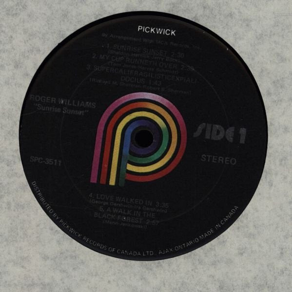 Roger Williams (2) : Sunrise Sunset (LP, Album, RE)