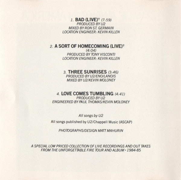 U2 : Wide Awake In America (CD, EP, RE, RP)