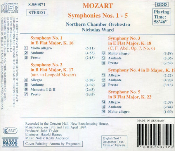Mozart*, Northern Chamber Orchestra, Nicholas Ward : Symphonies Nos. 1 - 5 (CD, Album)