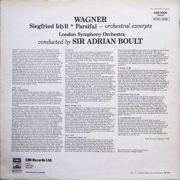Sir Adrian* Conducts Wagner*, London Symphony Orchestra : Vol. 3, Siegfried Idyll - Parsifal: Orchestral Excerpts (Including Preludes To Acts 1 & 3 And Good Friday Music) (LP)