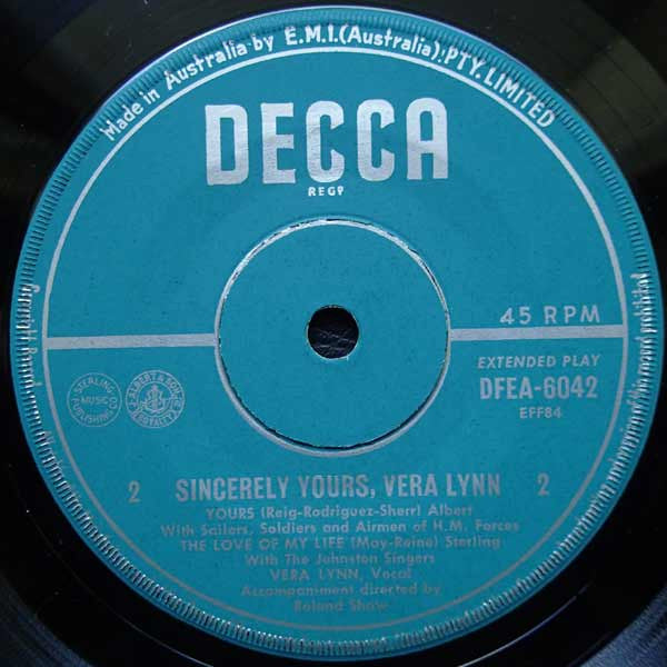 Vera Lynn : Sincerely Yours, Vera Lynn (7", EP)