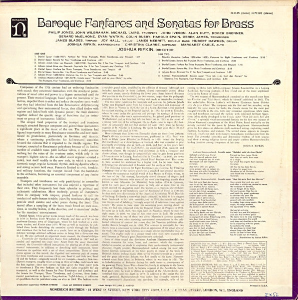 The London Brass Players • Joshua Rifkin : Baroque Fanfares And Sonatas For Brass (LP, Album)
