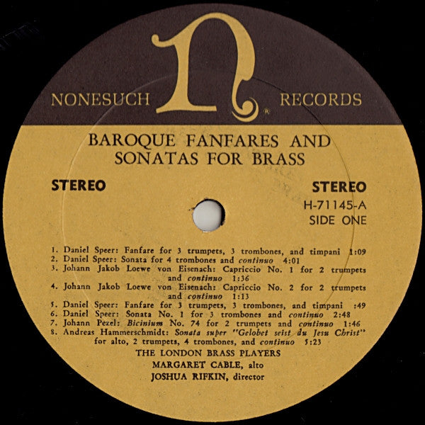 The London Brass Players • Joshua Rifkin : Baroque Fanfares And Sonatas For Brass (LP, Album)
