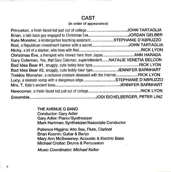 "Avenue Q" Cast : Original Broadway Cast Recording: Avenue Q: The Musical (CD, Album, RE)