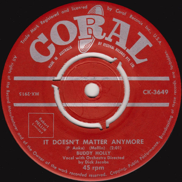 Buddy Holly : It Doesn't Matter Anymore  (7", Single)