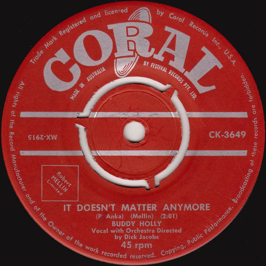 Buddy Holly : It Doesn't Matter Anymore  (7", Single)