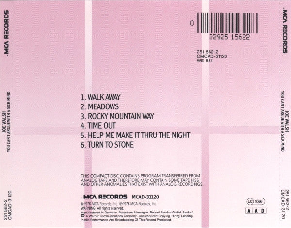 Joe Walsh : You Can't Argue With A Sick Mind (CD, Album)