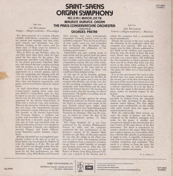Camille Saint-Saëns, Maurice Duruflé, Orchestre De La Société Des Concerts Du Conservatoire, Georges Prêtre : Organ Symphony (LP, RE)